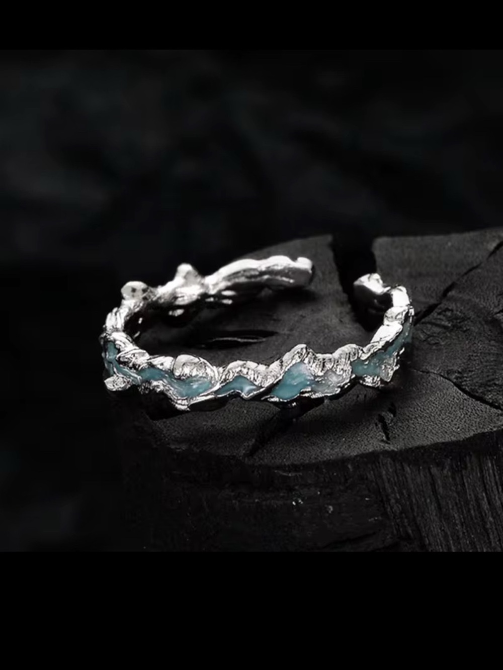 Silver Ocean Wave Adjustable Ring | Artisan Textured Statement Ring